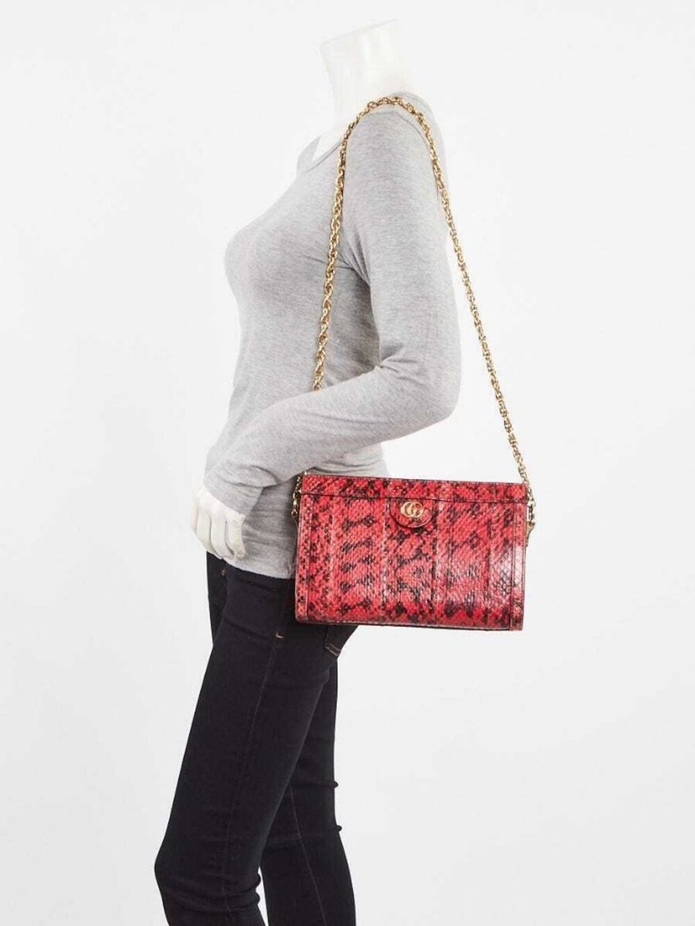 Gucci Red Snakeskin Ophidia Small Shoulder Bag